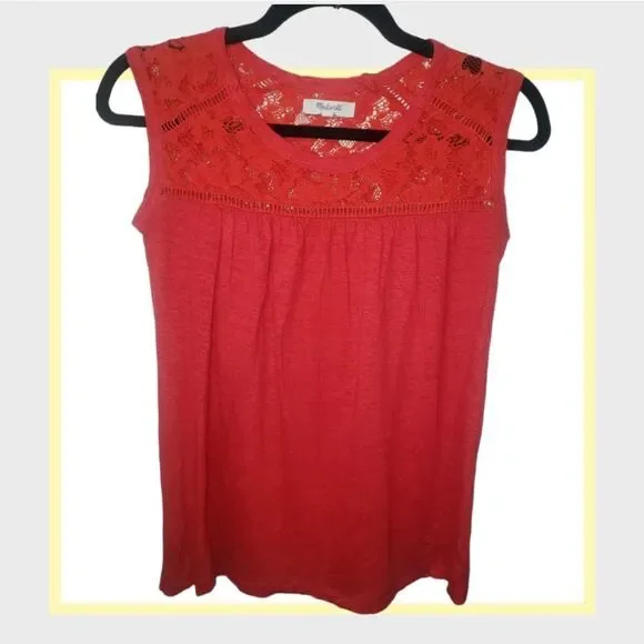 Madewell Red Lace Top Blouse XS - Picture 1 of 7